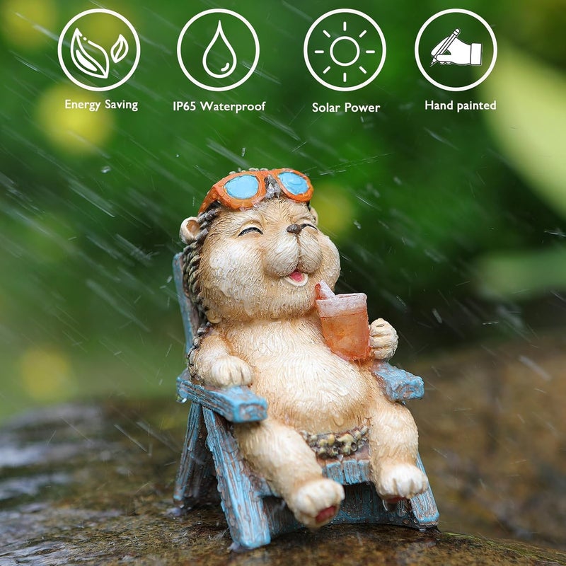 FOXMIS Hedgehog Statue Outdoor Solar Garden Decor for Outside Lawn Yard Patio, Home Office Valentine's Day Decorations Indoor Lights, Ideal Ornaments Birthday Gifts for Mom Women Grandma - Image 4